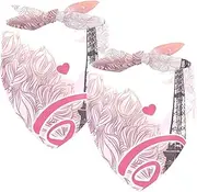 2 Pack Owner and Dog Bandana Set, Pet's Mom/Dad Bandana or Scarf Set, Family Matching Bandanas, Valentine's Day Paris Pink Heart Eiffel Tower Flower