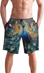 [XYMZR] Men's Swim Trunks Peacock Blue Feather Quick-Dry Bathing Suit Swimming Board Shorts S
