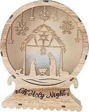 koolsoo Nativity Scene Light Wooden Nativity Decor Christmas Decor Nativity Scene Christmas Ornament for Mantel Living Room Table, with House Pattern