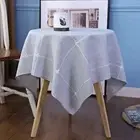 Lattice Small Square Tablecloth Rustic Embroidery Cotton Linen Fabric Grey Ch...