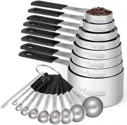 Measuring Cups & Spoons Set of 18 - Wildone Stainless Steel Nesting Measuring...