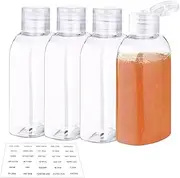 Travel Bottle Set with Flip Cap 3.4 oz/100 ml, Refillable Transparent Empty Plastic Container, Empty Travel Bottle with Labels, for Camping, Travel, Shampoo, Lotion (Pack of 4)