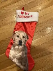 I LOVE MY LABRADOR CHRISTMAS STOCKING WITH YELLOW LAB ON FRONT. FULL SIZE. NEW