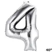 40" SILVER Number 4 Mylar Foil Balloon 1 pc Party BackDrop Decorations Supply
