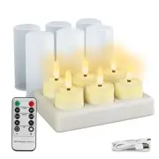 6-Pack Rechargeable Tea Lights Charging Base Timer Remote - White - One size