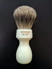 Zenith Tall Handle XL Best Badger White Shave Brush. 27mm. Made in Sicily. T9