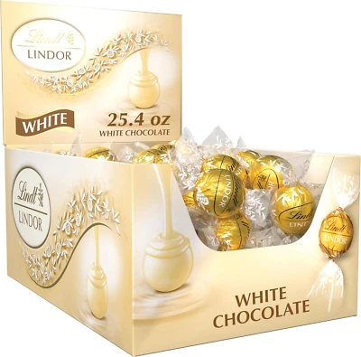 Lindt LINDOR White Chocolate Candy Truffles, White Chocolate Candy with Smooth,