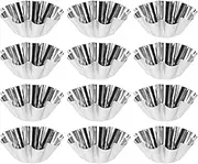 36 Pcs Stainless Steel Flower Tart Pans, Reusable Mini Cupcake Muffin Baking Molds for Kitchen, Non-Stick, Easy to Clean, Ideal for Home Baking, Silver