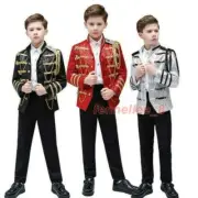 Boys Kids Children Sequin Single Breasted Jacket Dance Show Hussar Blazer Loose