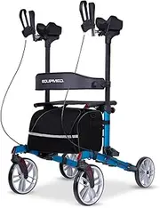Equipmed Upright Rollator with Forearm Support Rests, Mobilty Aid with Seat, Blue