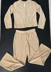 NWT Allen Allen Women’s Velour Velvet Track Suit Beige Jacket Sweatpants S Small