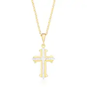 9ct Yellow Gold Rhodium Plated Diamont Cut Cross Pendant
