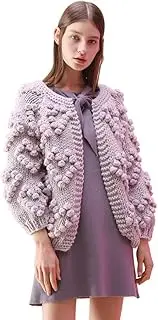 [Chicwish] Women's Soft Heart Shape Balls Hand Knit Open Front Long Sleeve Hot Pink/Ivory/Lavender/Pink Sweater Cardigan Coat