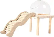 Generic Glass Hamster Sand Bath with Wooden Ladder for Guinea Pig Chipmunk Mice Lemming Gerbils, L