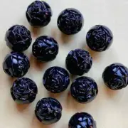 10 Lucite Carved Black Rosebud Beads 10mm