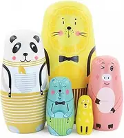 Set of 5 Lion Panda Pig Bear Giraffe Matryoshka Nesting Dolls Stacking Toys Stacking Toys Animal Russian Nesting Dolls Home Decor New Year Birthday Party Decoration Gift