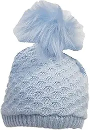 [KATIES PLAYPEN / BABY BEST BUYS] Baby Blue Boys Crochet Knit Pom Pom Bobble Hat - Fully Lined