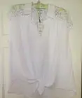 NEW Womens XL Sabrina Lauren White Lace TOP Button Up $48 Retail Tie Front