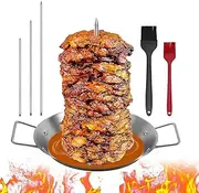 Gyro Pan with Skewer, Gyro Cooking Plate, 304 Stainless Steel Vertical Skewer Pan, Al Pastor Skewer for Grill, Gyro Pan with Skewer for Oven, Vertical Skewer Pan, Gyro Plate Rotisserie (C)
