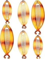 Healvian 6pcs Rounded Banana Hair Clips Hair Ponytail Holder Resin Hair Comb Hair Accessories for Women Girls (Coffee) (Large, Medium, Small)