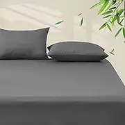 3-Piece Bamboo Cooling Fitted Sheet Set - King, 2000TC Ultra Soft & Breathable, Ideal for Hot Sleepers 40cm Deep Pocket, Includes 2 Pillowcases (48x74cm) - Dark Grey