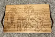 Disney STITCH Wooden Kitchen Bamboo Serving Cutting Board NEW Leather Handle