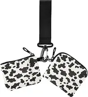 [miaozhen] Beige Black Cow Print Women's Dual Wallets Busniess Card Cases Mini Fashion Zipper Purse Wallet with Keychain for Ladies 2 Pcs de credito para hombre, beige Black Cow Print, Modern