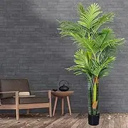 Lambu 180cm Artificial Areca Palm Plant, Artificial Tree Fake Tree Tall Faux Trees Indoor Fake Plants, Lifelike Green Fake Potted Tree for Home Office Warehouse Decor Indoor Outdoor