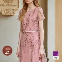 在飛比找momo購物網優惠-【ILEY 伊蕾】精緻優雅藤蔓網紗刺繡洋裝(粉色；M-2L；