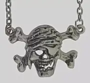 Skull Crossbones Necklace Silver Metal Pendant Rock Rebel Skeleton Dog Tags GOTH