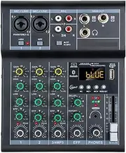 Snblzhef Professional Digital DJ Mixer Console 4 Channel Audio Mixer with USB Port Supports Bluetooth Connection Playback Black Easy Install