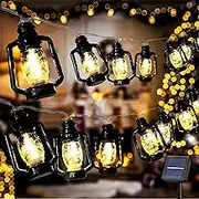 Clearhill Solar Lantern String Lights 50 LED 23ft/7M，Mini Kerosene Camping String Lights for Outdoor Courtyard Garden Resort Decoration (WarmWhite, Solar-23ft/7M-1PCS)