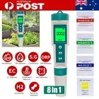 8 in 1 LCD Pool Water Digital Tester PH ORP EC TEMP SALT S.G TDS H2 Pen Meter AU