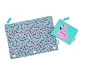 YOOBI 2 PIECE BINDER ZIP CASE SET SQUIGGLE POOL PARTY FAMINGO PENCIL CASES