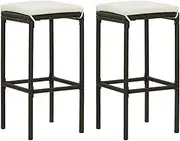 Bar Stools with Cushions 2 pcs Brown Poly Rattan,Table & Bar Stools 9KG-313439