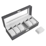 6 Slot Leather Watch Box Display Case Organizer Glass Jewelry Storage Black