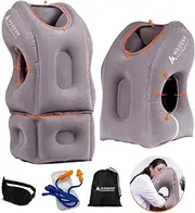 Modern Advantage Inflatable Travel Pillow for Airplanes with Adjustable extra Bottom, Support head & chin to avoid Neck & Shoulder Pain for Travelling office napping with Eye Mask & Earplug, Pack of 2