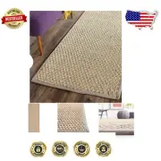 Elegant Seagrass & Grey Basketweave Runner Rug 2'6" x 16' for High Traffic Areas