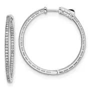 Sterling Silver Shimmer Rhodium-Plated 118 Stone 1.2mm Cz In And Out Round Hinged Hoop Earrings