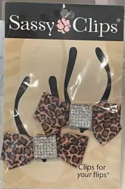 Sassy Clips Leopard Bows With Silver Crystals For Flip Flops