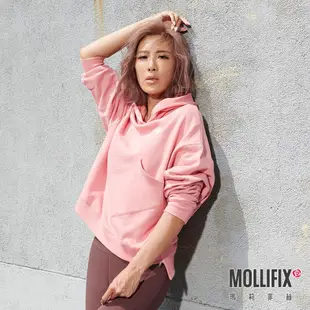 Mollifix 瑪莉菲絲 TRULY不規則前口袋帽T長袖上衣 (乾燥玫瑰) 小禎聯名設計