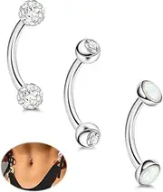 [LOREMOW] 3Pcs 14G G23 Titanium Belly Rings for Women Petite Hypoallergenic Belly Button Rings Tiny Cubic Zirconia Navel Rings Small Opal Belly Piercing Barbells 6/8/10/12/14/16mm