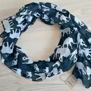 Lightweight Woven Long Scarf Black & White Elephants 19x72