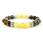 Solar Plexus Chakra Balancing Healing Crystal Gemstone Bracelet - Handcrafted 8mm - Yellow Calcite, Pyrite and Tiger's Eye
