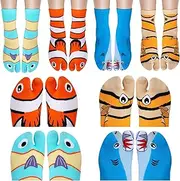 [Neer] 12 Pairs Ocean Sea Animal Funny Novelty Socks Cotton Flip Flop Socks Unisex Tabi Socks Split Toe Fish Socks Crew Socks for Women Men Adults Teenager Gift, 4 Styles, Vivid Colors, One size
