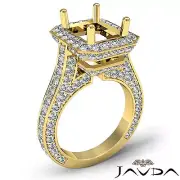 Diamond Engagement Halo Pave Ring Emerald Cut 2.1Ct Semi Mount 14k Yellow Gold