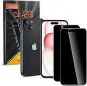[2 Pack] Privacy Screen Protector for iPhone 15 Face Support Face ID unlock Anti-Spy Tempered Glass Film [High Privacy] [Anti-Peeping] [Bubble Free] [Case Friendly]