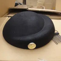 在飛比找蝦皮購物優惠-新品四川航空川航空姐帽貝雷帽純羊毛禮帽女帽子黑色禮服帽子