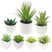 7 Pack Small Fake Plants Artificial Succulent Plants in White Pots Artificial D