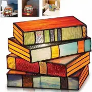 Bedroom Living Room Stained Glass Stacked Book Lamp Resin Desk Lamp Room Decoration multicolor